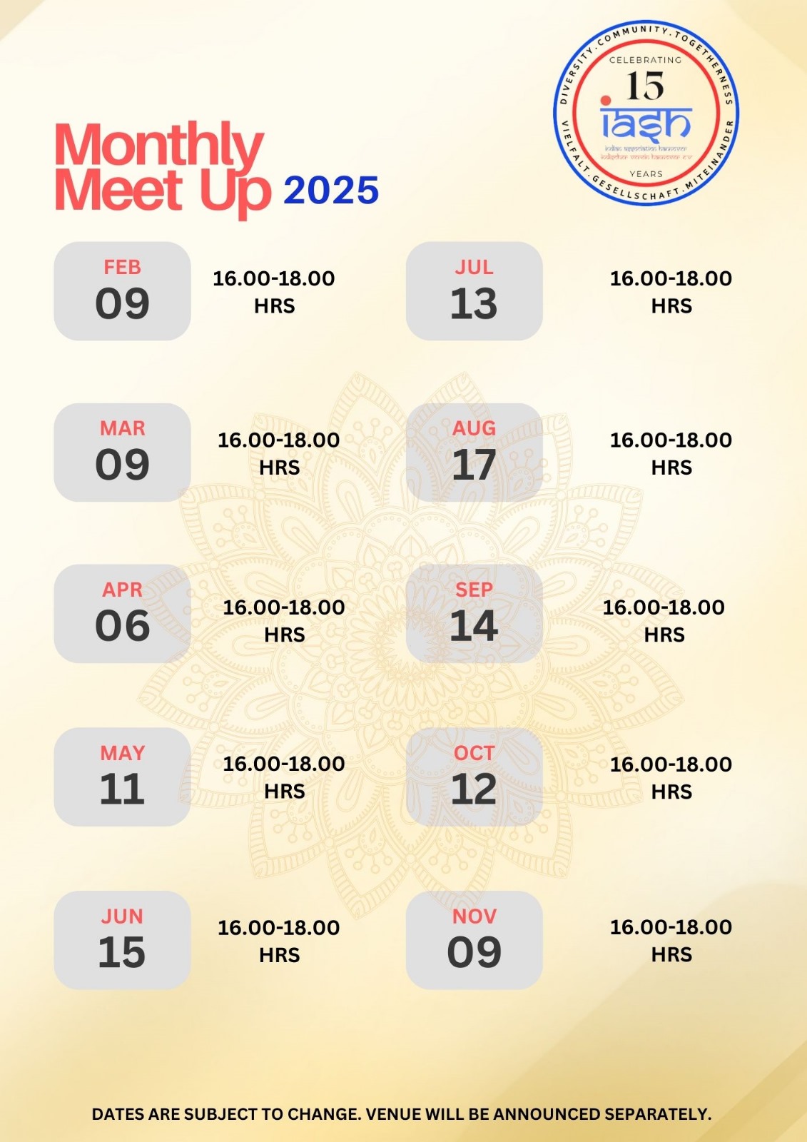 IASH Monthly Meetup Calendar 2025